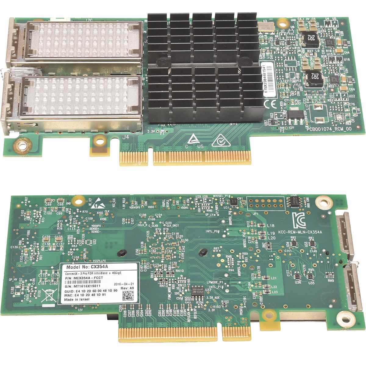 Mellanox CX354A ConnectX-3 QDR InfiniBand 40Gb QSFP+ Dual-Port PCIe x8 3.0 MCX354A-FCCT ohne Bracket Mellanox CX354A ConnectX-3 QDR InfiniBand 40Gb QSFP+ Dual-Port PCIe x8 3.0 MCX354A-FCCT ohne Bracket