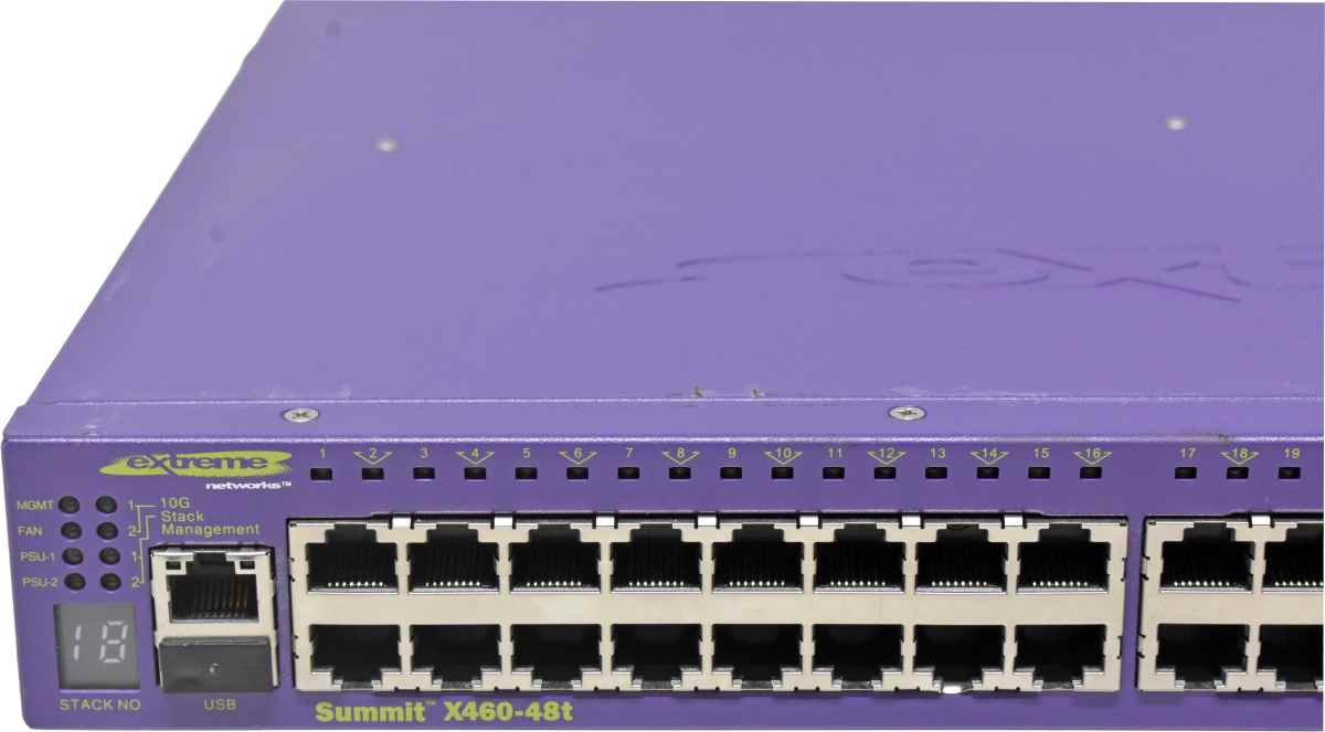 Extreme Summit X460-48t 16402 48-Port RJ-45 GE Switch 4x 1G SFP +Network Module 1x PSU Extreme Summit X460-48t 16402 48-Port RJ-45 GE Switch 4x 1G SFP 1x PSU FAN bracket bail missing