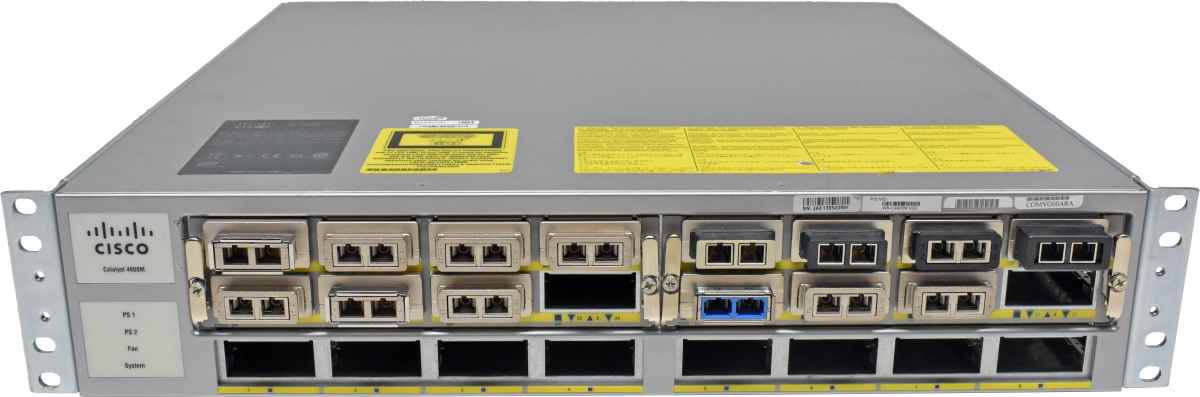 Cisco Catalyst WS-C4900M 68-2911-04 2x Module WS-X4908-10GE 2xPSU 14x 10G X2 Transceiver +Rack Ears Cisco Catalyst WS-C4900M 68-2911-04 2x Module WS-X4908-10GE 2xPSU 14x 10G X2 Transceiver +Rack Ears