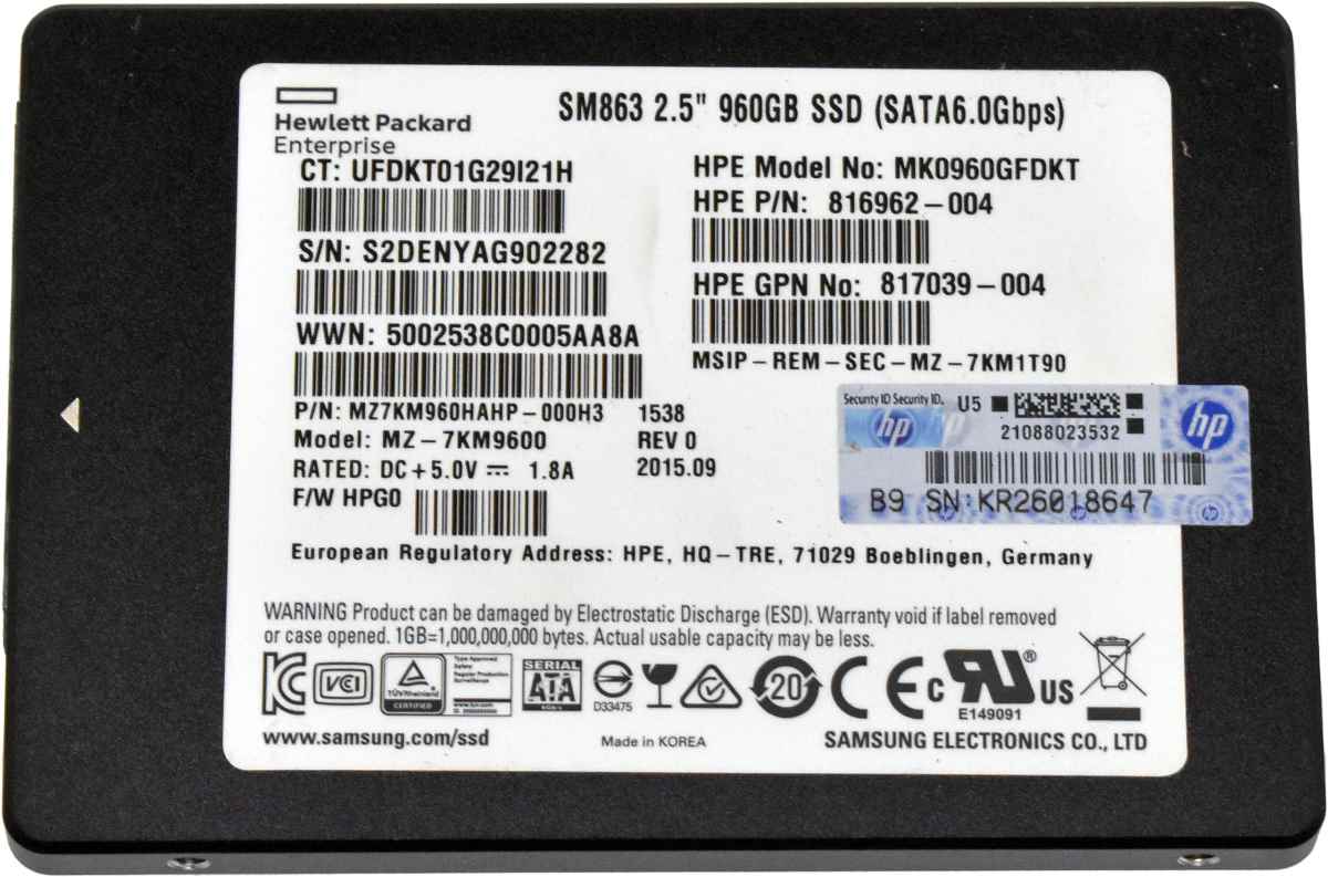 HP Samsung 816962-004 MZ-7KM9600 960GB 2.5" 6G SATA III SSD