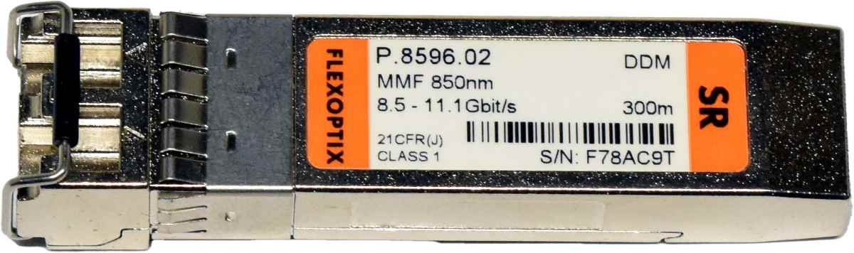 FlexOptix 10GBase-SR P.8596.02 850nm SMF 300m LC Duplex 8.5-11.1G SFP+ Transceiver Module