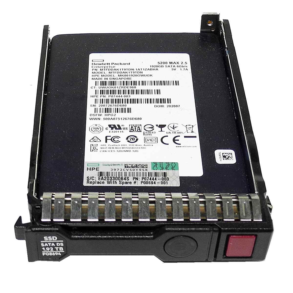 HP 1,92TB SATA 6Gb SSD MTFDDAK1T9TDN-1AT1ZABHA P08694 mit Rahmen für ProLiant DL G8 G9 HP 1,92TB SATA 6Gb SSD MTFDDAK1T9TDN-1AT1ZABHA P08694 mit Rahmen für ProLiant DL G8 G9