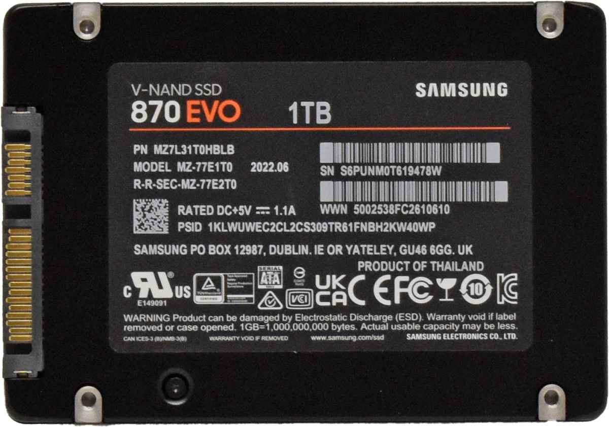 Samsung 870 EVO V-NAND SSD MZ-77E1T0 1TB 2.5 Zoll SATA SSD Samsung 870 EVO V-NAND SSD MZ-77E1T0 1TB 2.5 Zoll SATA SSD