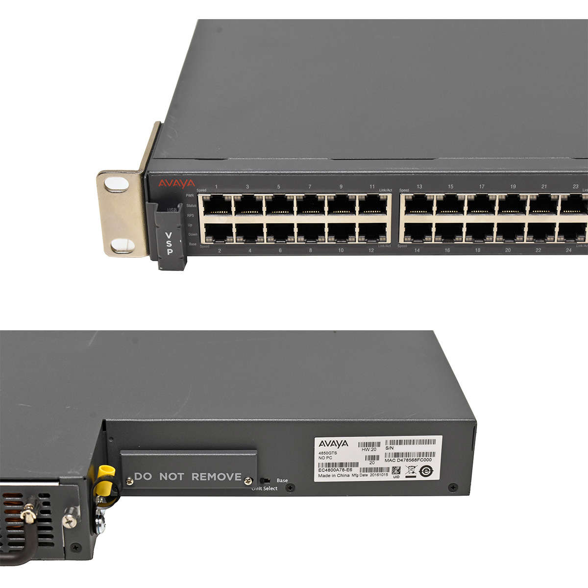 Avaya-VPS-4850GTS-EC4800A78-E6-48-Port-RJ-45-GE-Sw-006.jpg Avaya VPS 4850GTS EC4800A78-E6 48-Port RJ-45 GE Switch 2x 1G SFP 2x 10G SFP+ Rack Ears