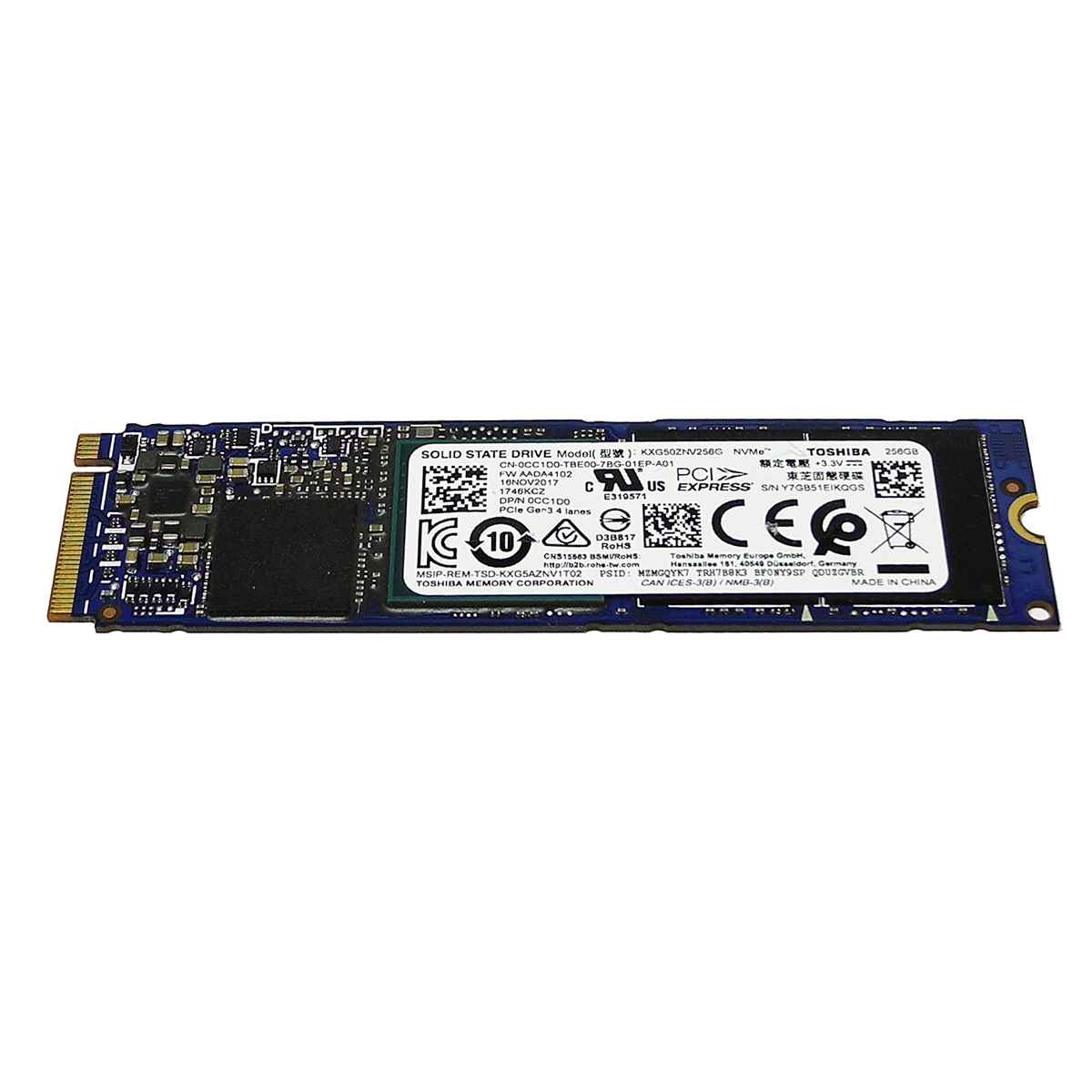 Dell 0CC1D0 Toshiba KXG50ZNV256G SSD 256GB M.2 2280 PCIe Gen3.0 x4 NVMe Dell 0CC1D0 Toshiba KXG50ZNV256G SSD 256GB M.2 2280 PCIe Gen3.0 x4 NVMe