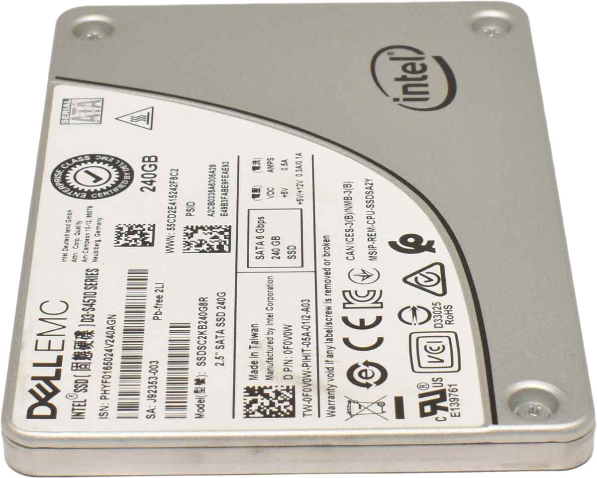 Dell EMC Intel SSD D3-S4510 Series 240GB 2.5" 6G SATA SSD SSDSC2KB240G8R 0F0V0W Dell EMC Intel SSD D3-S4510 Series 240GB 2.5" 6G SATA SSD SSDSC2KB240G8R 0F0V0W