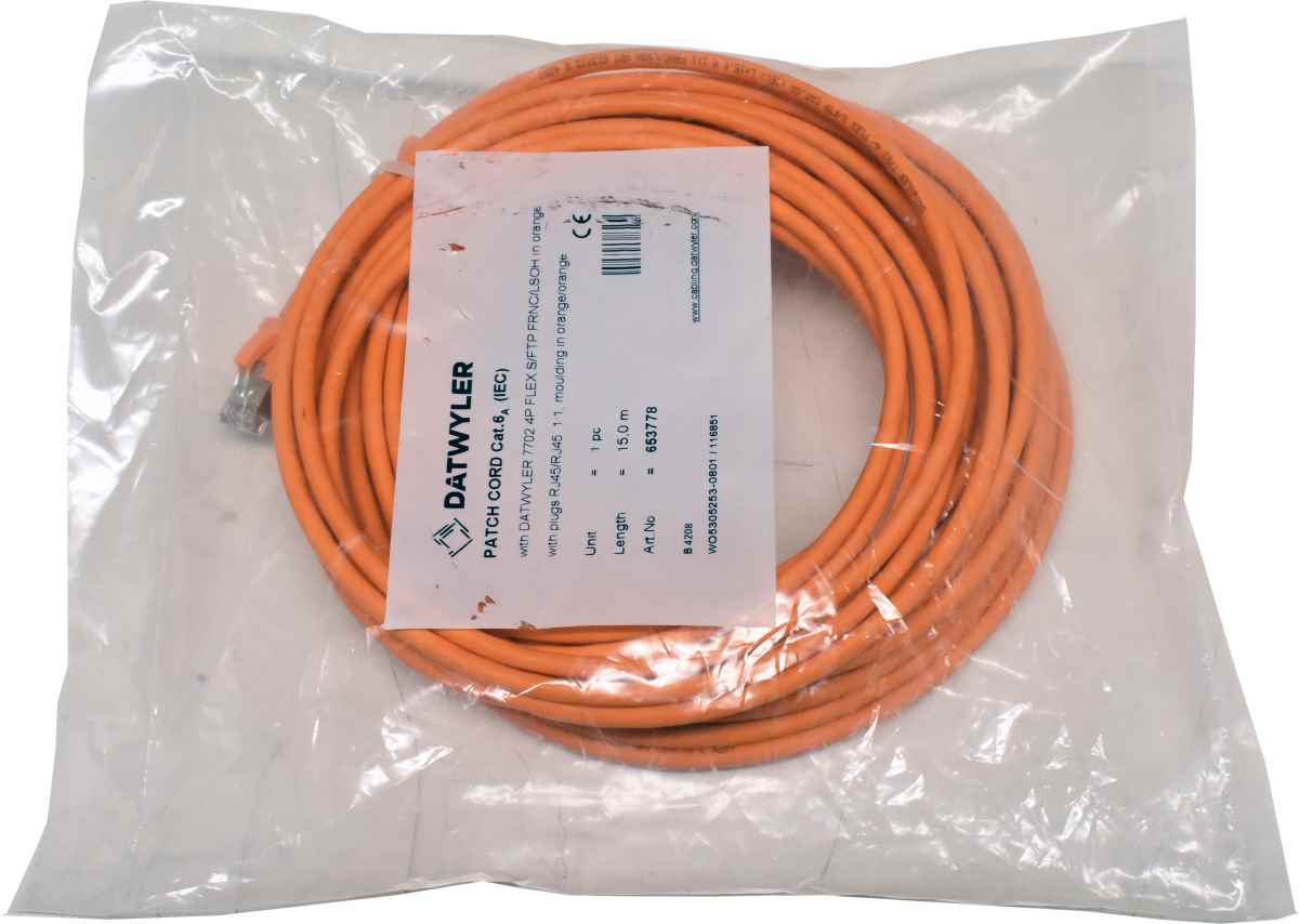 Dätwyler 15m 653778 Copper Patch Cord RJ-45 Cat.6A IEC orange NEW NEU Dätwyler 15m 653778 Copper Patch Cord RJ-45 Cat.6A IEC orange NEW NEU