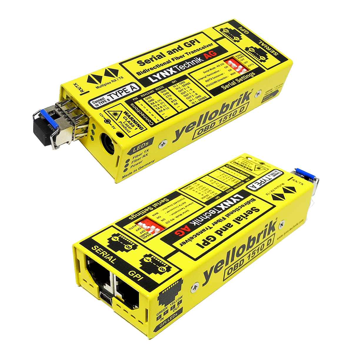 LYNX Technik Yellobrik OBD 1510 D Serial and GPI Bidirectional Fiber Transceiver LYNX Technik Yellobrik OBD 1510 D Serial and GPI Bidirectional Fiber Transceiver
