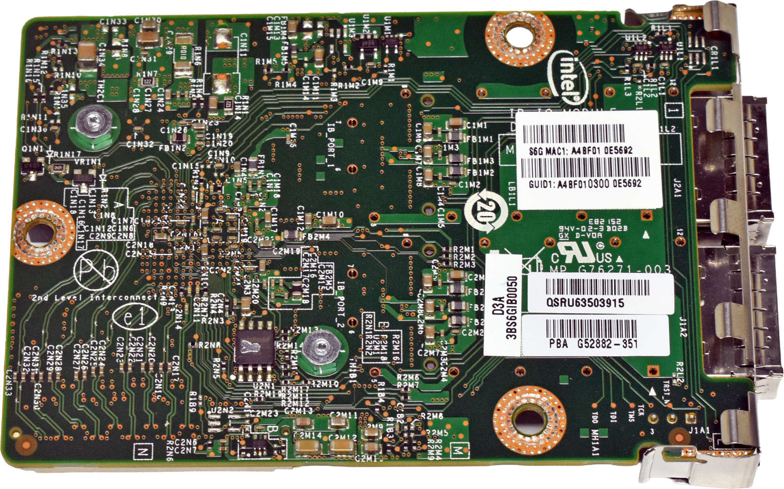 Intel-D3A-3BS6GIB0050-G52882-351-Mezzanine-Card-Du-004.jpg Intel D3A 3BS6GIB0050 G52882-351 Mezzanine Card Dual-Port 10GE QSFP