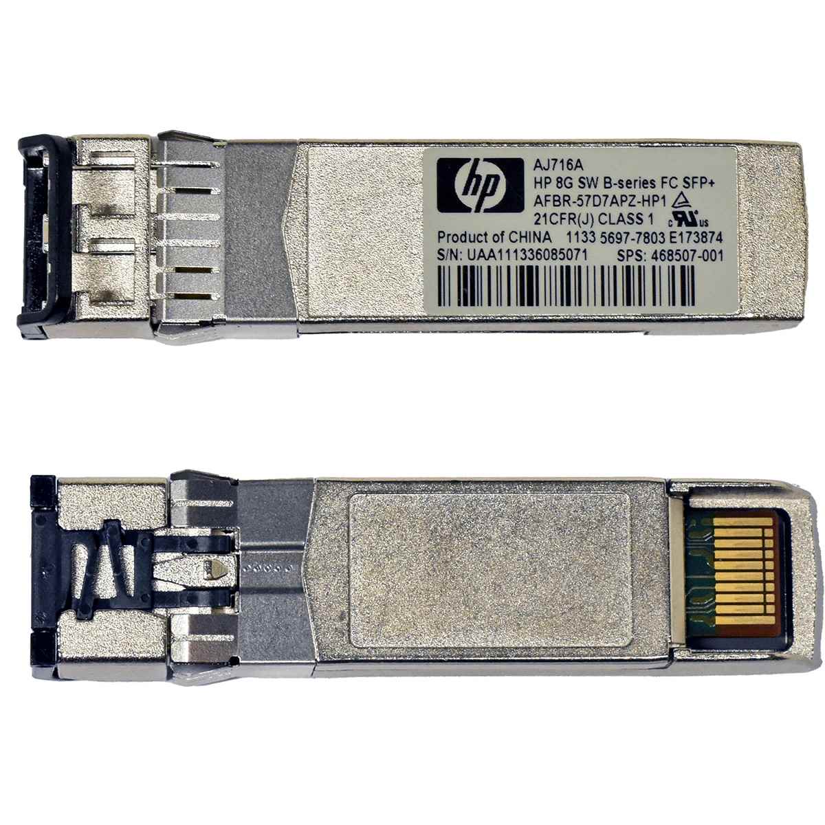 HP AJ716A FC SFP+ 8Gb/s SW 850 nm Transceivers Module 468507-001 HP AJ716A FC SFP+ 8Gb/s SW 850 nm Transceivers Module 468507-001
