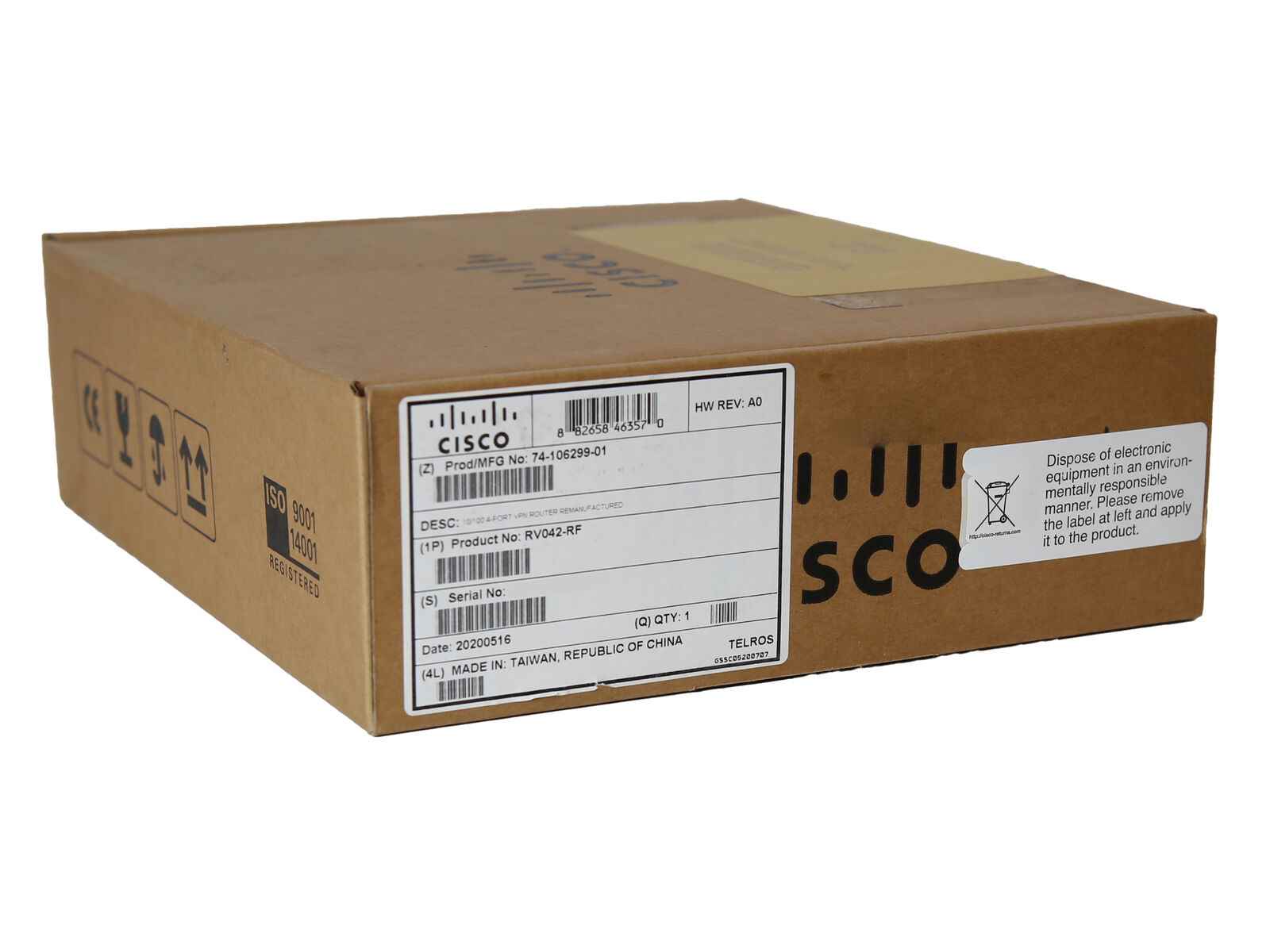 Cisco RV042-RF 10/100 4-PORT VPN Router Remanufactured 74-106299-01 Neuwertig, in geöffneter originaler Verpackung Cisco RV042-RF 10/100 4-PORT VPN Router Remanufactured 74-106299-01 Neuwertig, in geöffneter originaler Verpackung