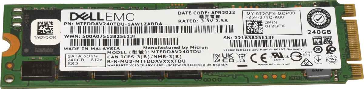 Dell EMC SSD 240GB SATA III M.2 6Gbs 512e MTFDDAV240TDU 0T2GFX Dell EMC SSD 240GB SATA III M.2 6Gbs 512e MTFDDAV240TDU 0T2GFX
