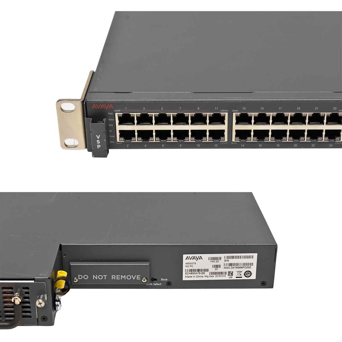 Avaya VPS 4850GTS EC4800A78-E6 48-Port RJ-45 GE Switch 2x 1G SFP 2x 10G SFP+ Rack Ears Avaya VPS 4850GTS EC4800A78-E6 48-Port RJ-45 GE Switch 2x 1G SFP 2x 10G SFP+ Rack Ears