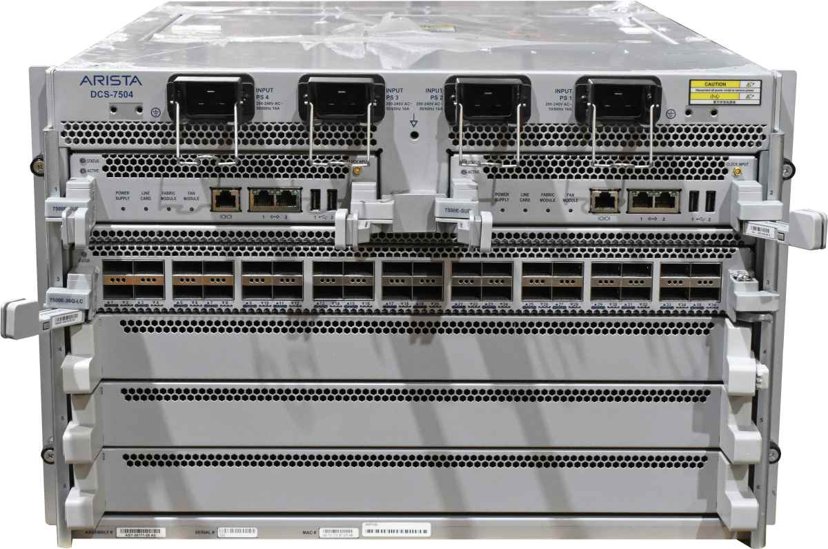 Arista DCS-7504 Data Center Switch +DCS-7500E-36Q-LC 2x DCS-7500E-SUP 4x PSU 6x FAN