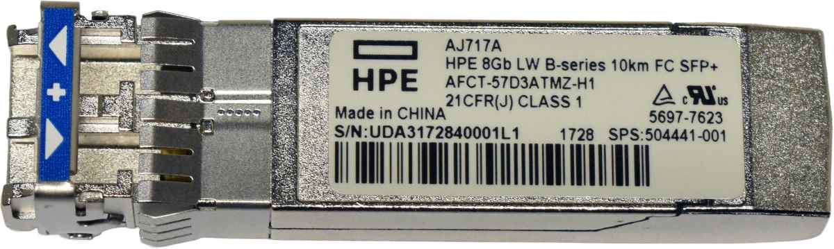 HP Avago AJ717A 504441-001 AFCT-57D3ATMZ-H1 8Gb/s LW B-Series 10 km SFP+ LC Duplex FC Transceiver Module HP Avago AJ717A 504441-001 AFCT-57D3ATMZ-H1 8Gb/s LW B-Series 10 km SFP+ LC Duplex FC Transceiver Module