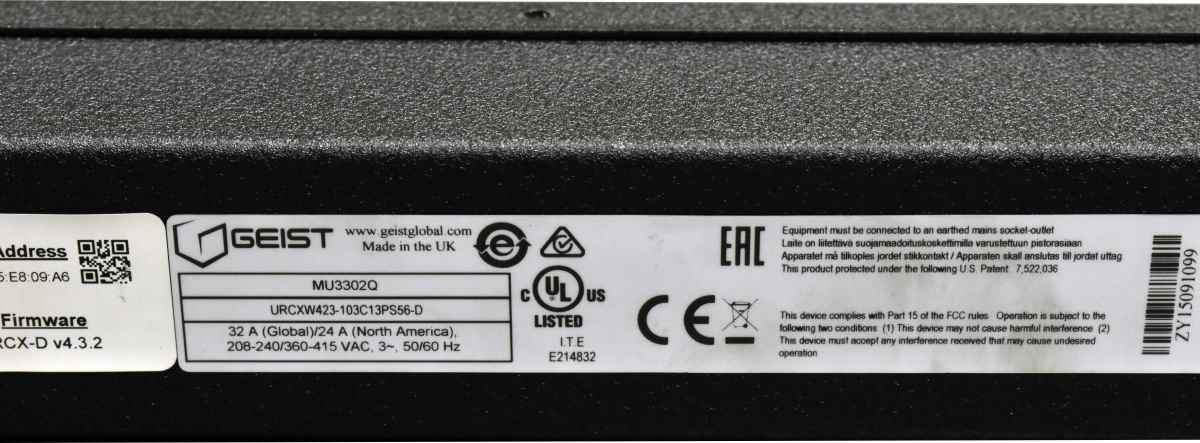 Geist RCX-D MU3302Q URCXW423-103C13PS56-D 42xC13 Metered PDU 3-Phasen + Rackmontageblech Geist DU00X5W1-48MI17-0H02A9J00-S-A 42xC13 6xC19 PDU