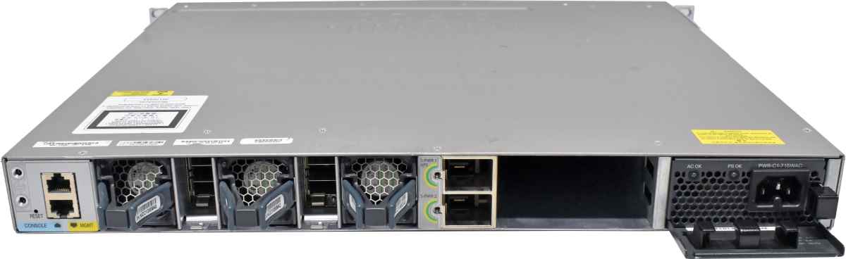 Cisco Catalyst WS-C3850-24P-S 24-Port PoE+ GE Switch + Module C3850-NM-4-1G 1x PSU Rack Ears Cisco Catalyst WS-C3850-24P-E 24-Port PoE+ GE Switch + Module C3850-NM-4-1G 1x PSU Rack Ears