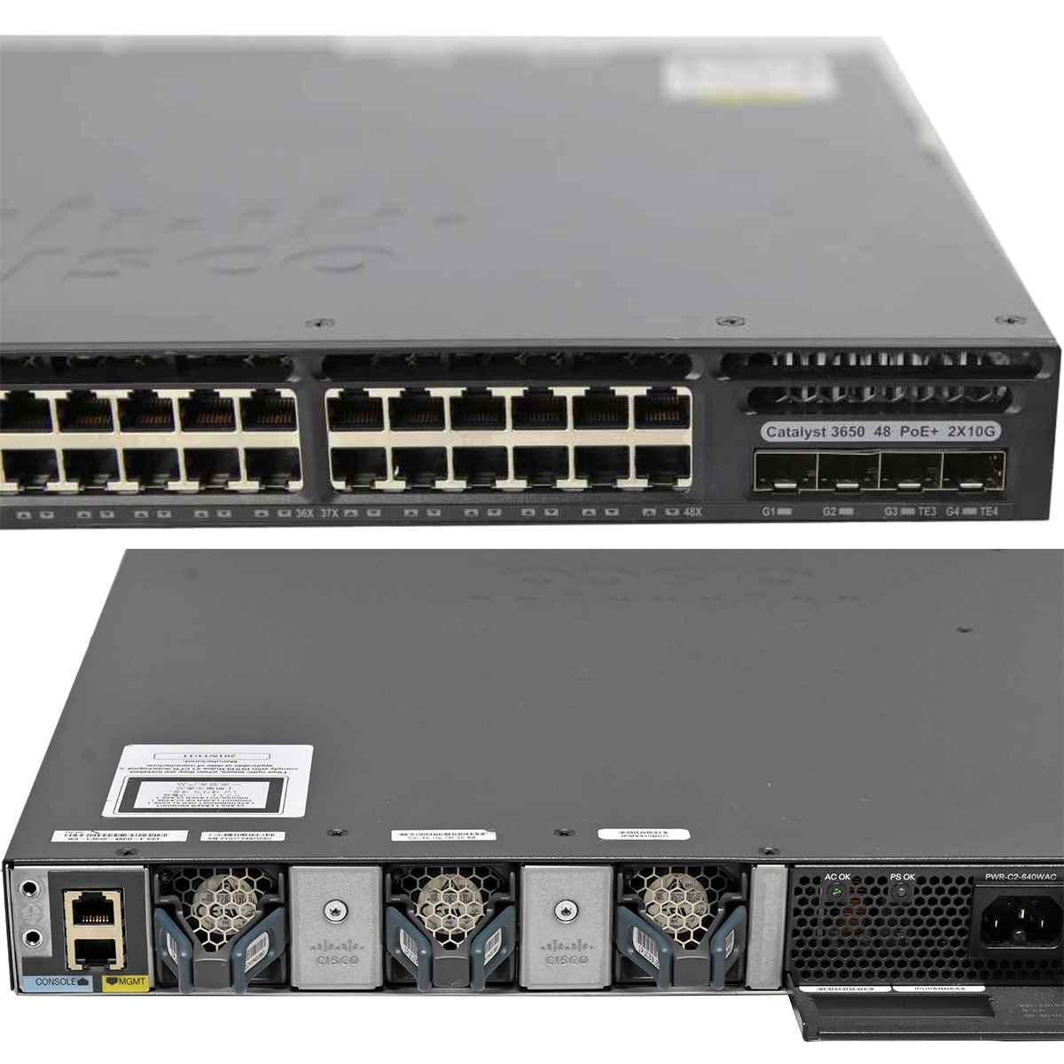 Cisco Catalyst WS-C3650-48PD 48-Port RJ-45 PoE+ GE Switch 2x 1G SFP 2x 10G SFP+ 1x PSU Cisco Catalyst WS-C3650-48PD 48-Port RJ-45 PoE+ GE Switch 2x 1G SFP 2x 10G SFP+ 1x PSU