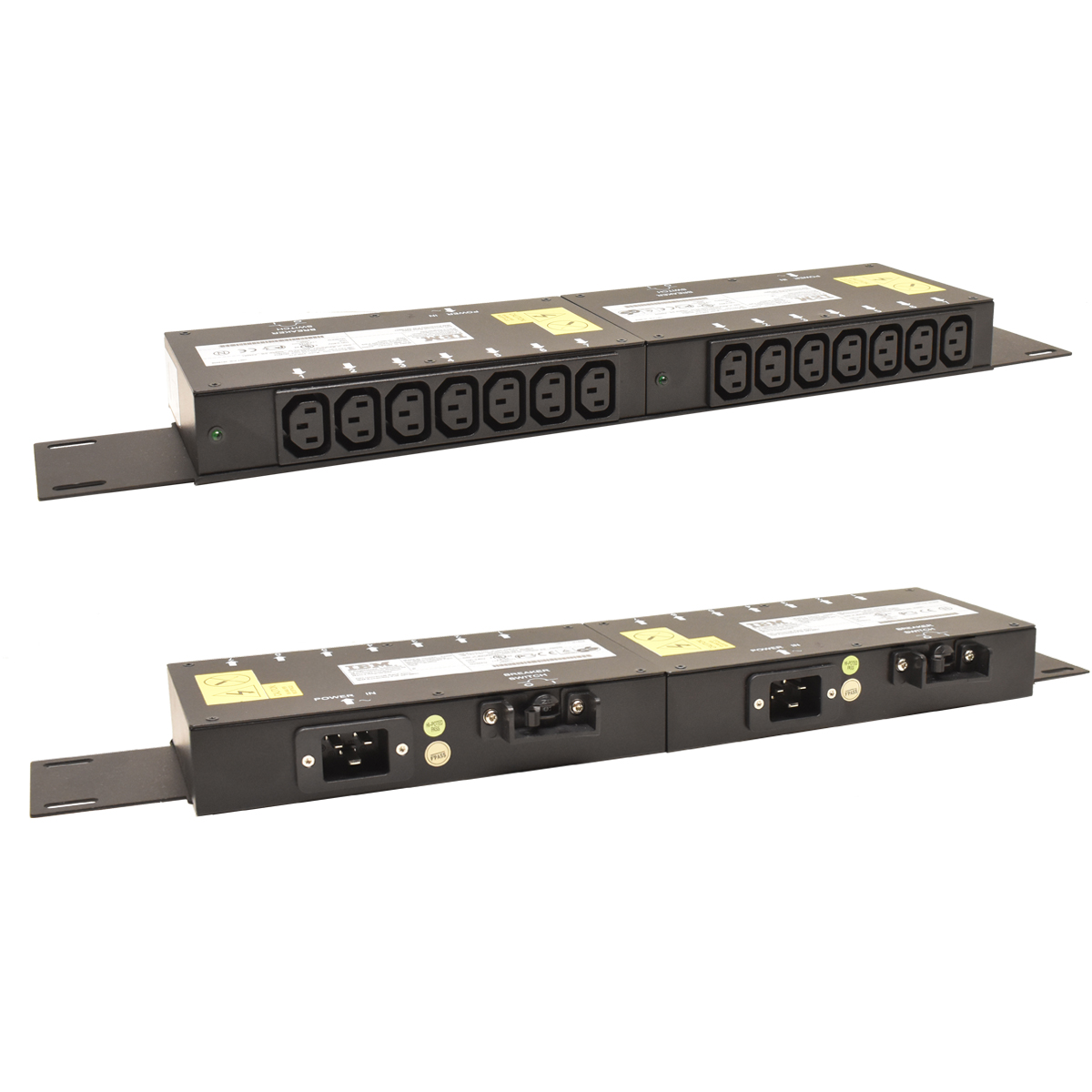 2 x IBM PDU 9306-RTP 39Y8914 39Y8907 mit Verbindungsblech 7x C13 1x C20 2 x IBM PDU 9306-RTP 39Y8914 39Y8907 mit Verbindungsblech 7x C13 1x C20