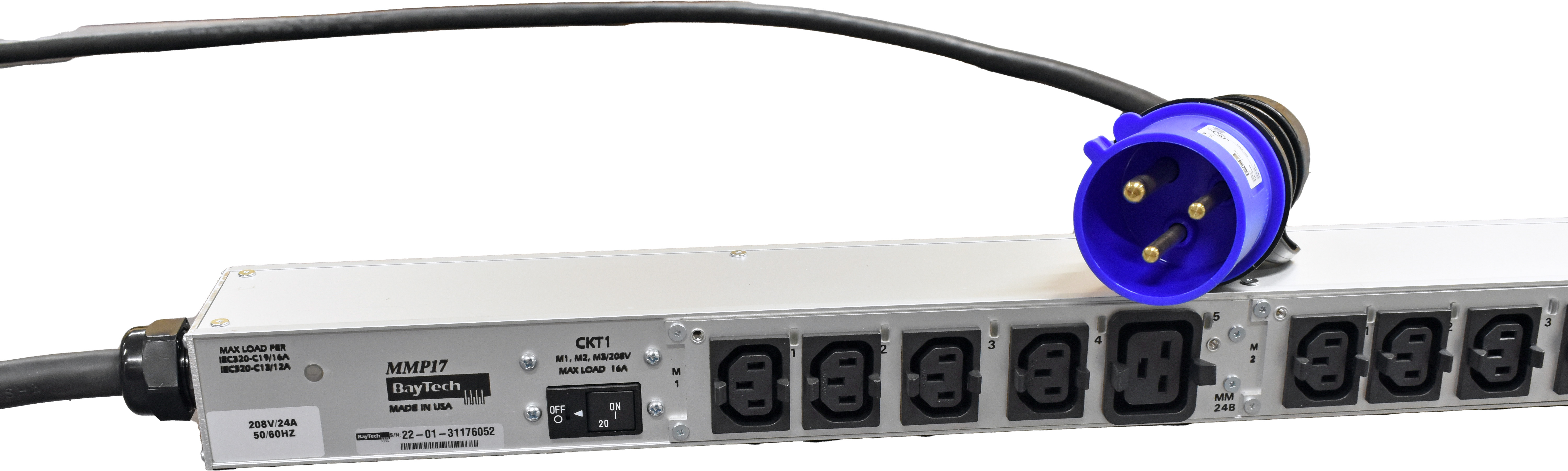 BayTech MMP17 Rack PDU Metered Single-Phase Null HE 24A 230V 24x C13 6x C19 integrated locking clips