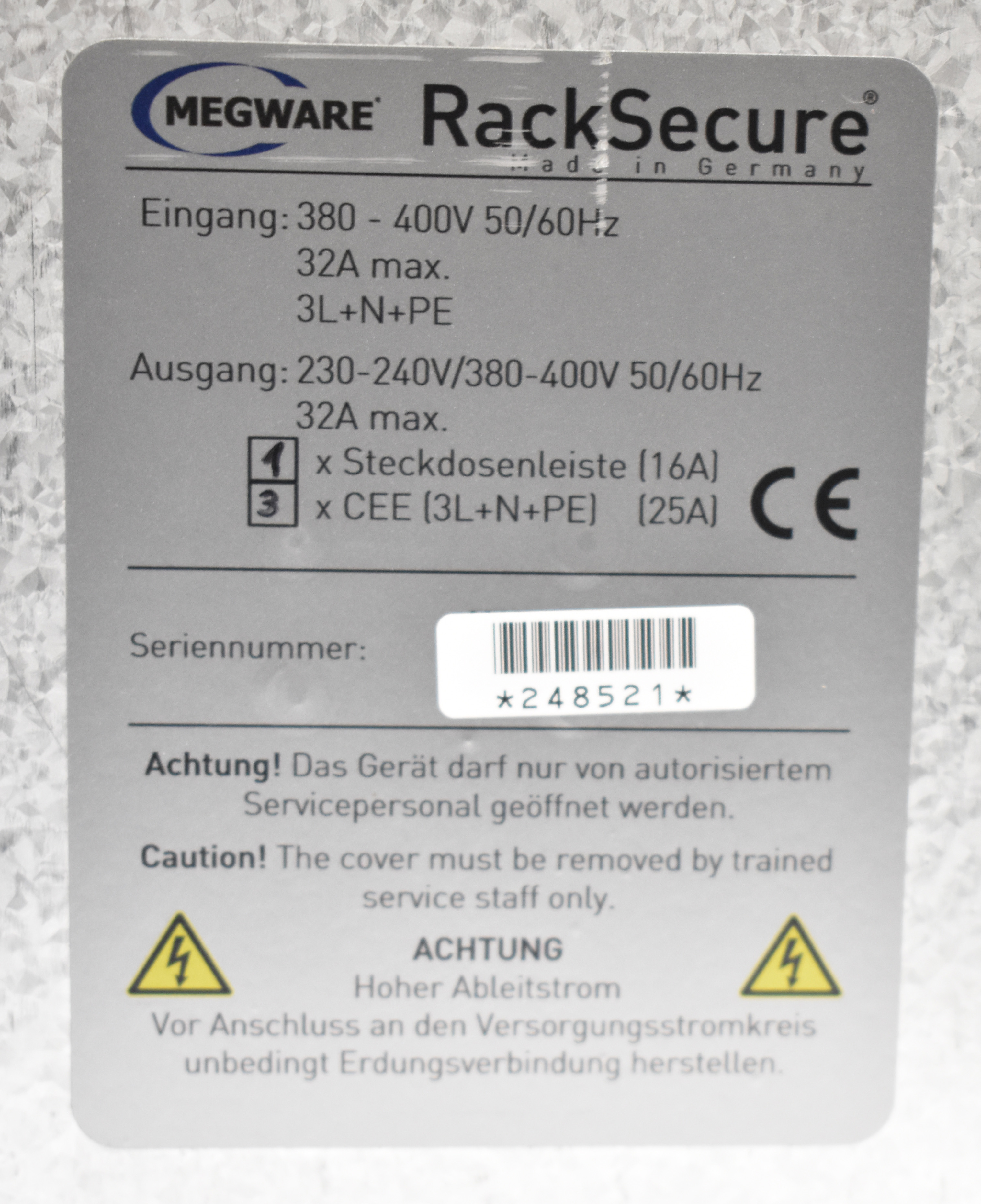 MEGWARE RackSecure PDU Stromverteilungseinheit 3U 3x 32A Typ 132002 + APSA plugbar D7000/7