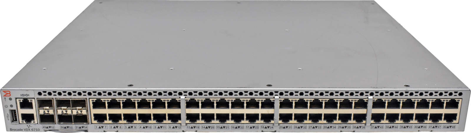 Brocade-VDX-6710-BR-VDX6710-54-F-80-1004843-04-48-001.jpg Brocade VDX 6710 BR-VDX6710-54-F 80-1004843-04 48-Port 1G RJ-45 FCoE Switch 6x 10G SFP+