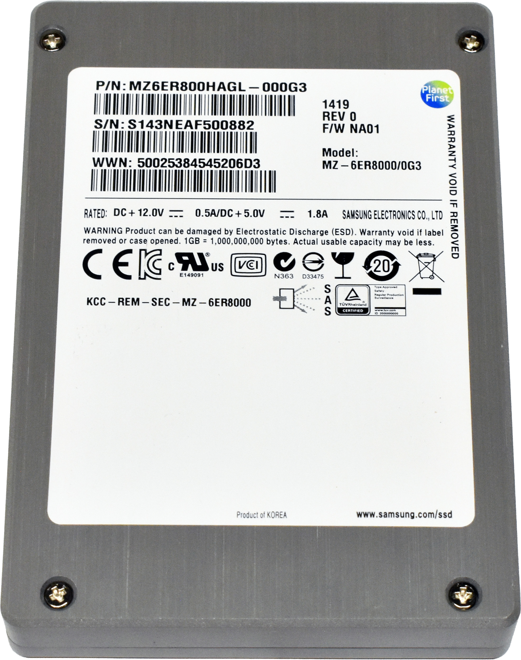 Samsung 800GB 2.5" 12G SAS SSD MZ-6ER8000/0G3 MZ6ER800HAGL-000G3 512 Bytes