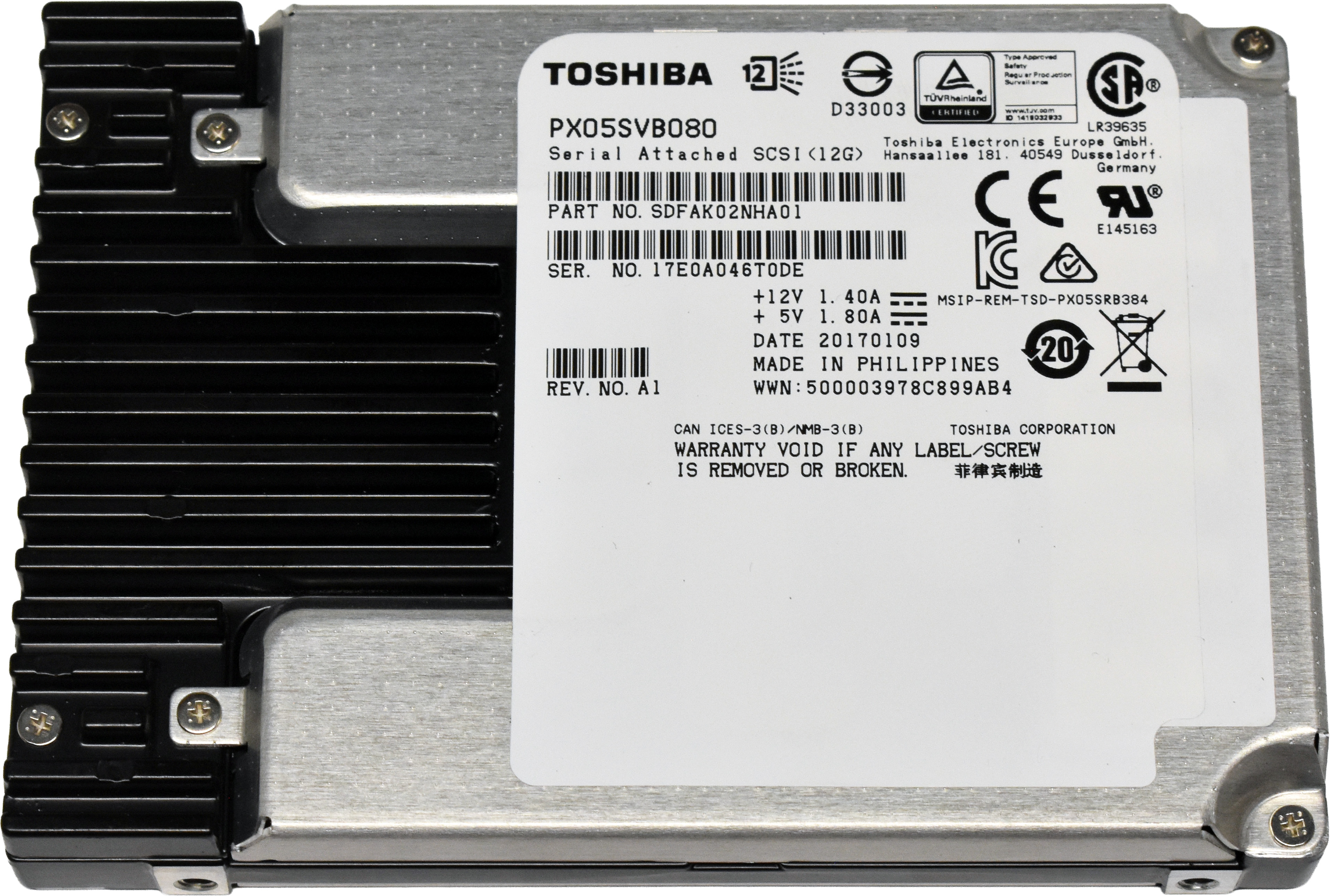 Toshiba 800GB 2.5“ 12G SAS SSD PX05SVB080 SDFAK02NHA01 512 Bytes