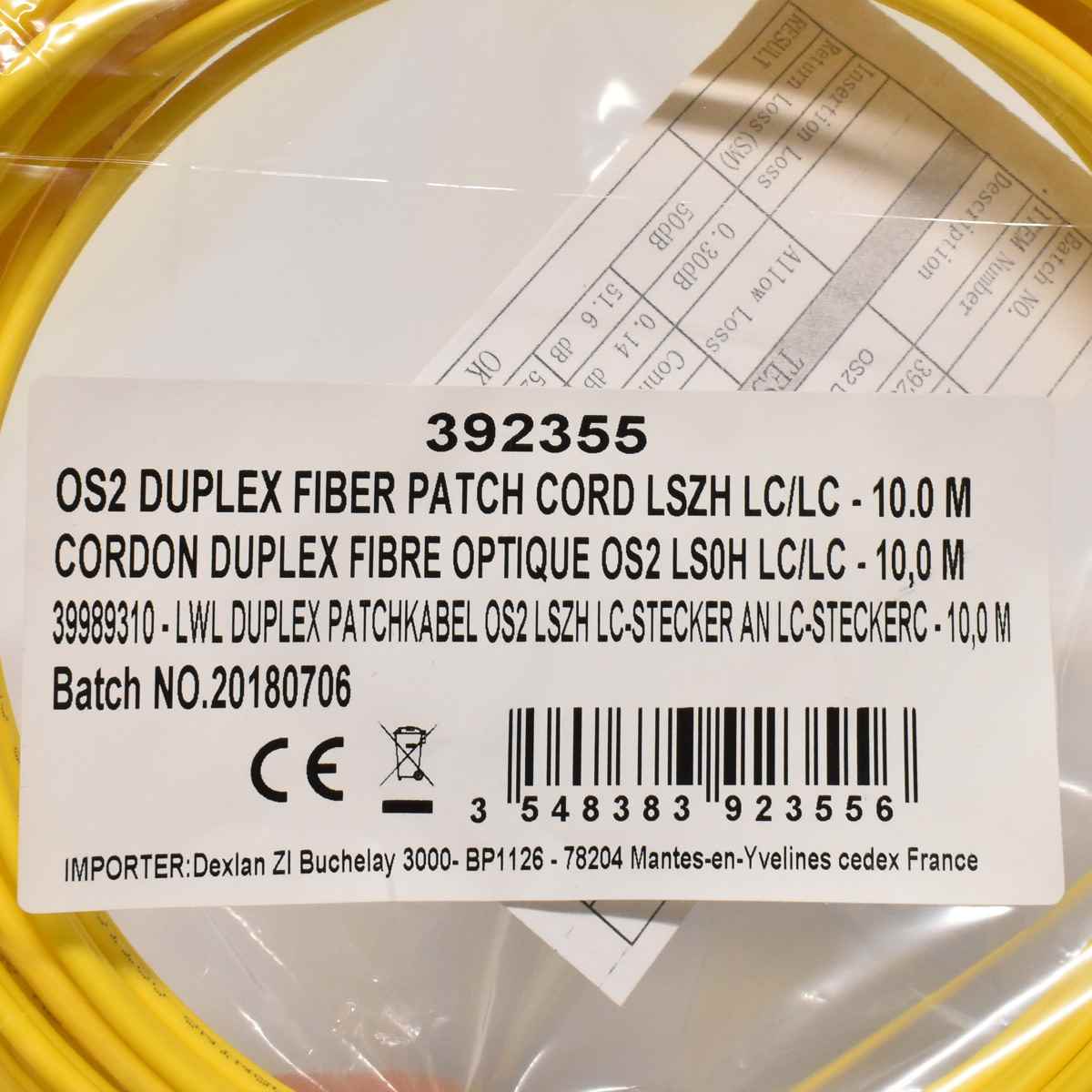 60x Corning OS2 Duplex FIBER Patch Cord LSZH LC/LC-10m NEU NEW