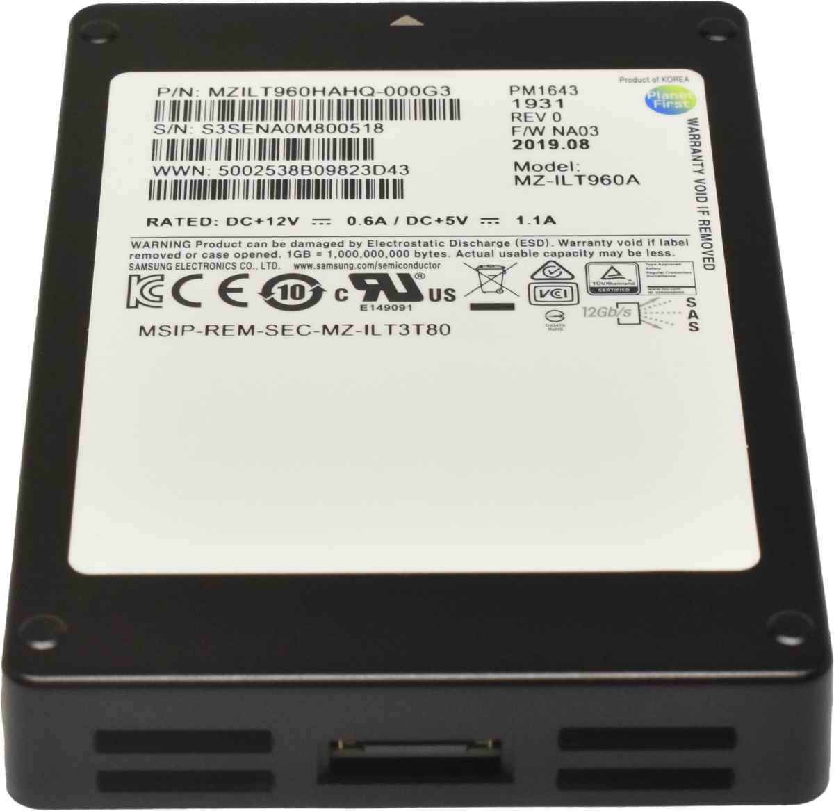 Samsung PM1643 960GB 2.5" 12G SAS SSD MZ-ILT960A MZILT960HAHQ-000G3 512 Bytes Samsung PM1643 960GB 2.5" 12G SAS SSD MZ-ILT960A MZILT960HAHQ-000G3 512 Bytes