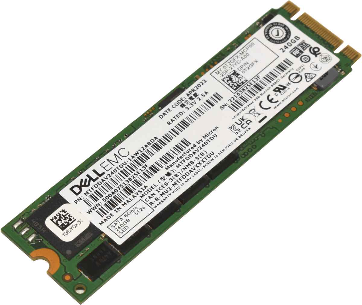 Dell EMC SSD 240GB SATA III M.2 6Gbs 512e MTFDDAV240TDU 0T2GFX Dell EMC SSD 240GB SATA III M.2 6Gbs 512e MTFDDAV240TDU 0T2GFX