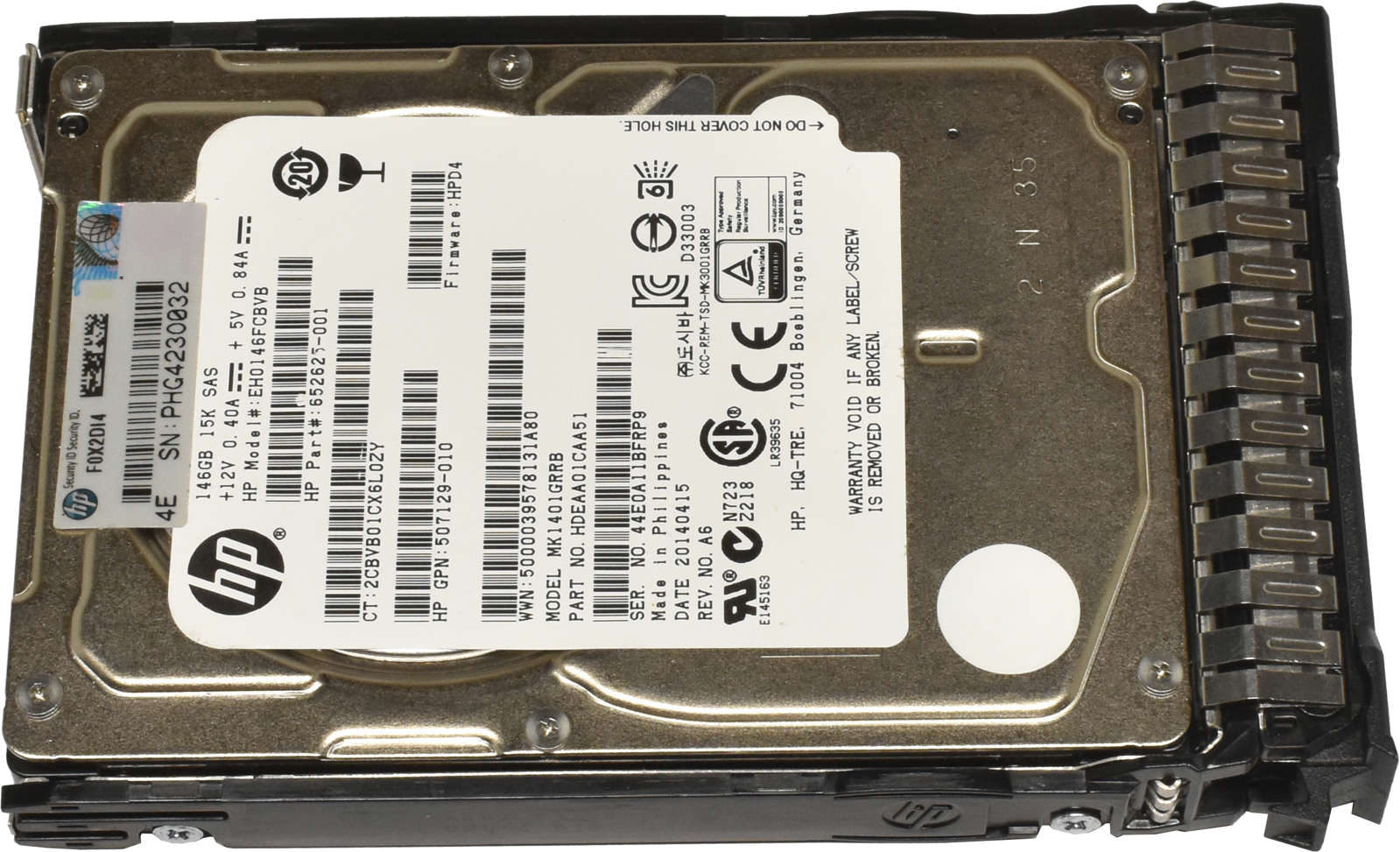 HP 146GB 2.5" 6G 15K SAS HDD Festplatte EH0146FCBVB 652625-001 507129-010 mit Rahmen