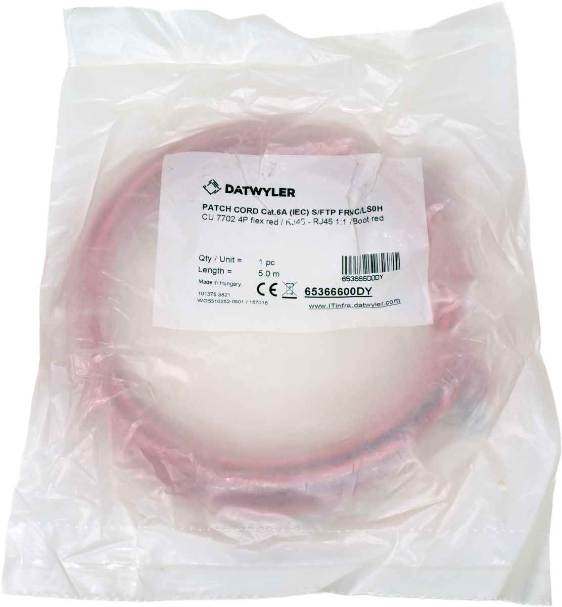Dätwyler 5m 65366600DY Copper Patch Cord RJ-45 Cat.6A IEC red NEW NEU