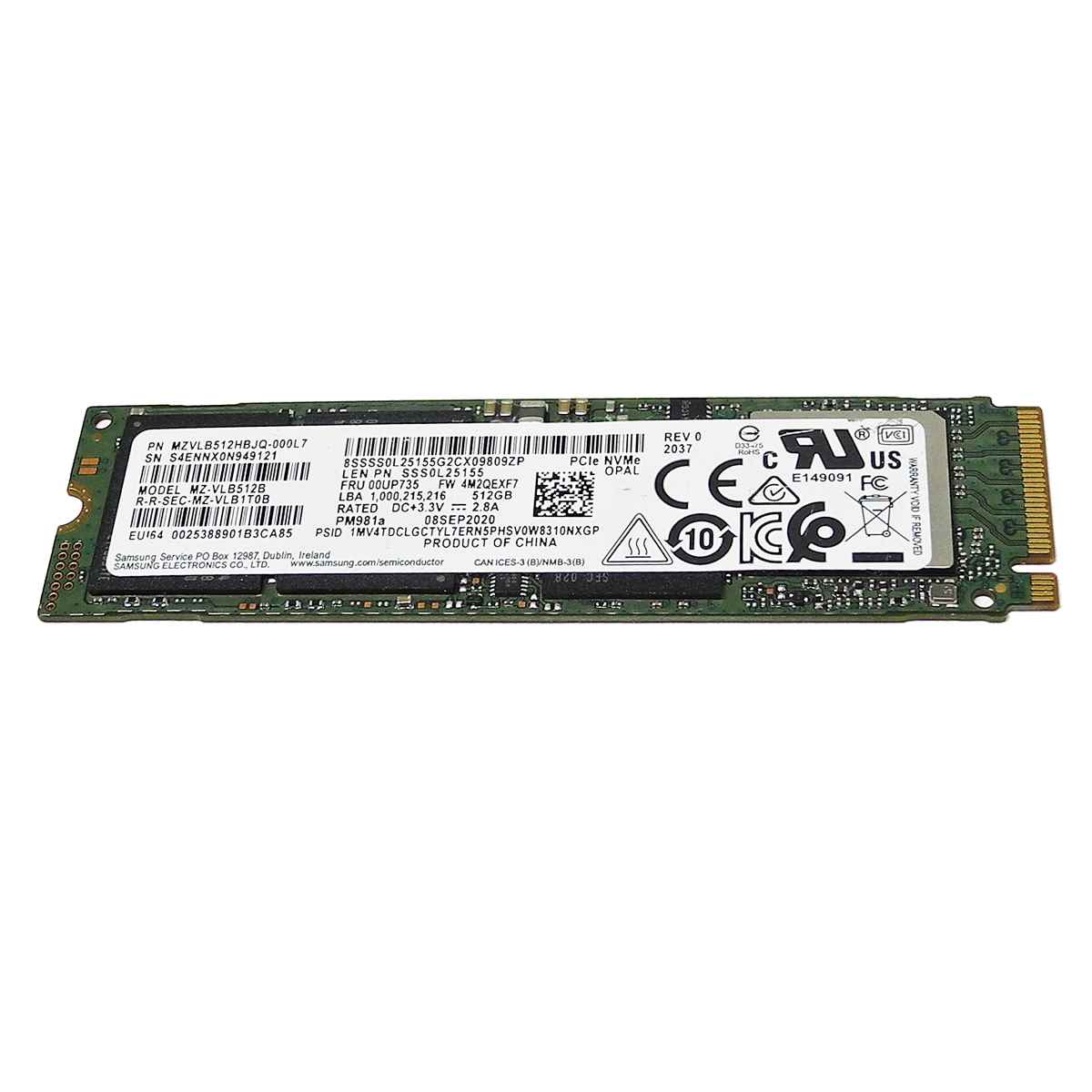 Lenovo 00UP735 Samsung PM981a MZ-VLB512B SSD 512GB M.2 2280 PCIe Gen3.0 x4 NVMe