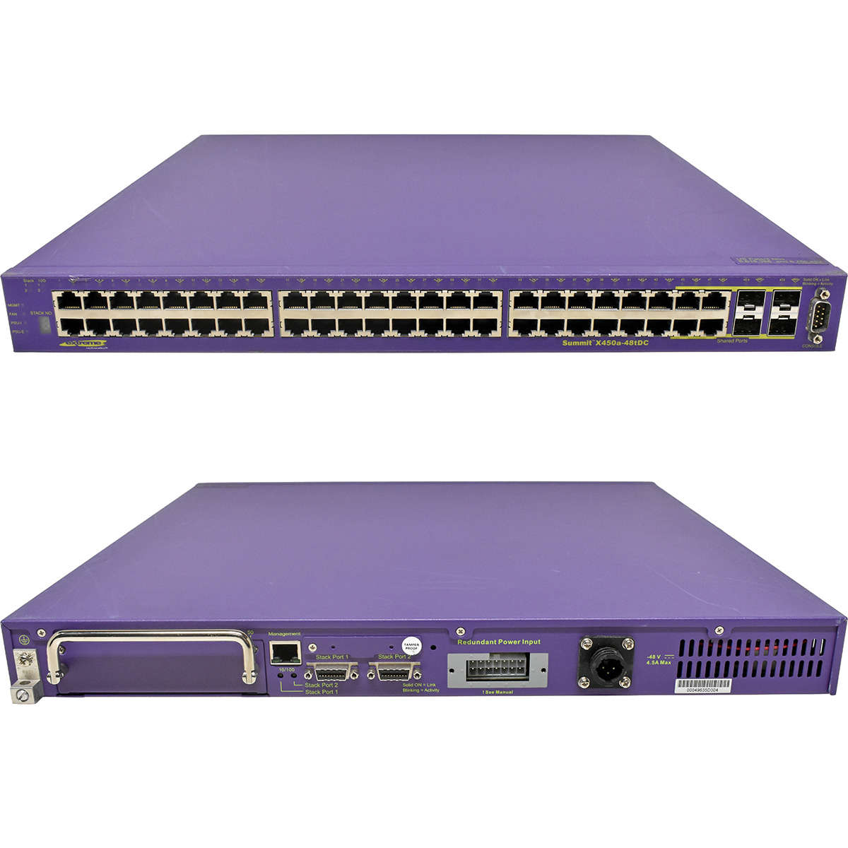 Extreme Summit X450a-48tDC 16165 48-Port RJ-45 GE Switch 4x 1G SFP no PSU