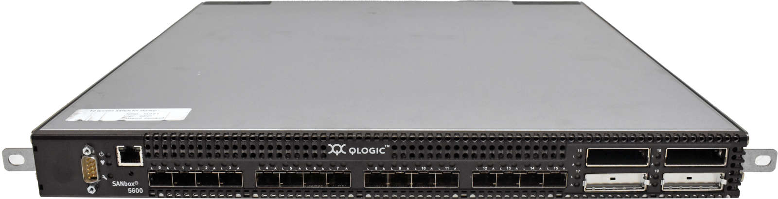 QLogic-SANbox-5602-SB5602Q-08A-B-31422-07-C-16-Por-001.jpg QLogic SANbox 5602 SB5602Q-08A B 31422-07 C 16-Port SFP Stackable FC Switch +5 Mini GBICs