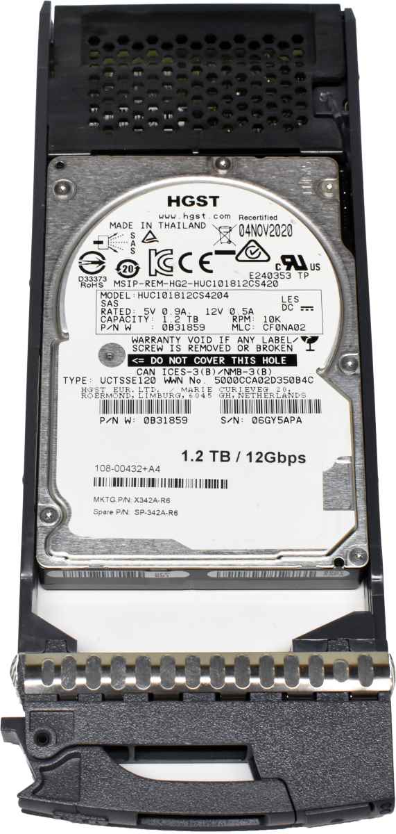 NetApp HGST X342A-R6 HUC101812CS4204 1,2 TB 2.5“ 10K 12G SAS HDD +Caddy NetApp HGST X342A-R6 HUC101812CS4204 1,2 TB 2.5“ 10K 12G SAS HDD +Caddy