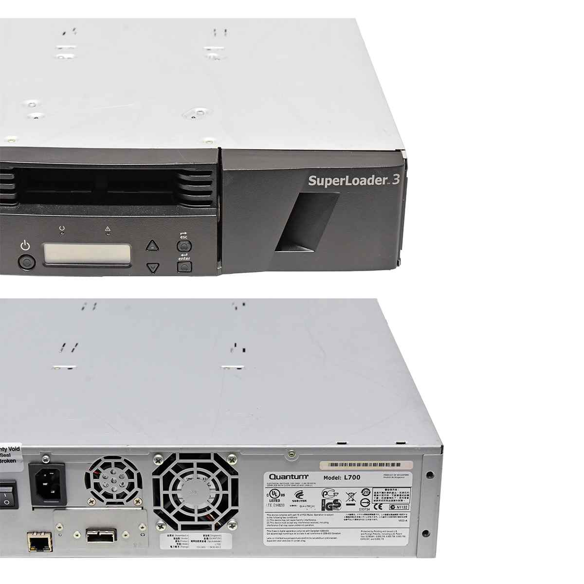 Quantum L700 Superloader 3 Tape Autoloader E7-LFWWE-YF Drive Type LTO-6 6G SAS 16 Slots 2 Magazines 2U 2HE Quantum L700 Superloader 3 Tape Autoloader E7-LFWWE-YF Drive Type LTO-6 6G SAS 16 Slots 2 Magazines 2U 2HE