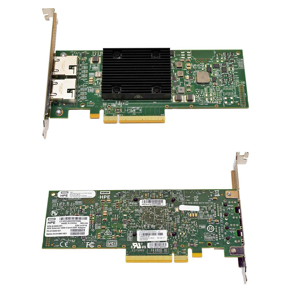 HP Broadcom 535T Adapter 815669-001 BCM957416A4160 Dual-Port RJ-45 10GE NIC PCIe 3.0 x8 FP HP Broadcom 535T Adapter 815669-001 BCM957416A4160 Dual-Port RJ-45 10GE NIC PCIe 3.0 x8 FP