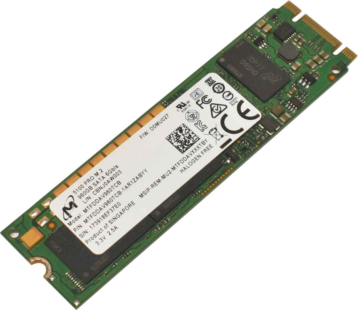 Micron 5100 PRO 960GB 6G SATA SSD M.2 2280 MTFDDAV960TCB Micron 5100 PRO 960GB 6G SATA SSD M.2 2280 MTFDDAV960TCB