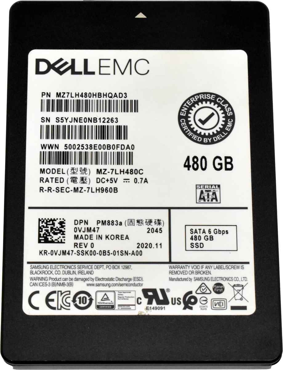 Dell EMC Samsung PM883a 480GB 0VJM47 MZ-7LH480C 2.5" 7mm 6G SATA SSD