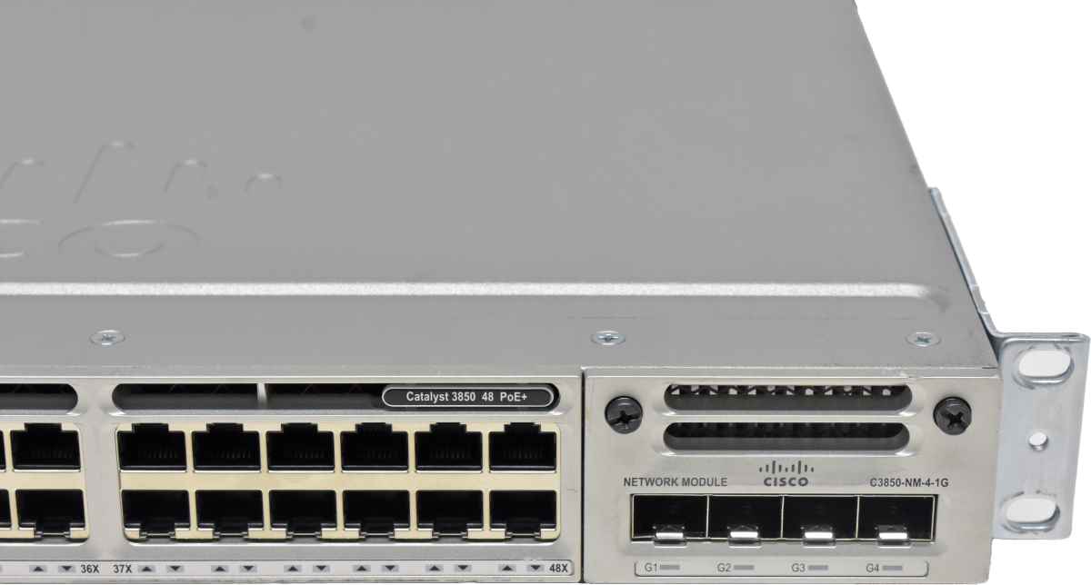 Cisco Catalyst WS-C3850-48P-L 48-Port PoE+ GE Switch + Module C3850-NM-4-1G 2x PSU Rack Ears