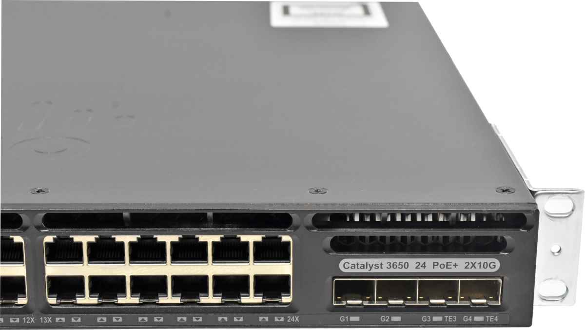 Cisco Catalyst WS-C3650-24PD-S 24-Port PoE+ RJ-45 GE Switch 2x 10G SFP+ 2x 1G SFP +Rack Ears