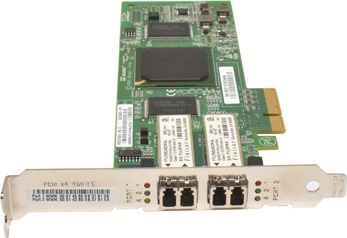QLogic QLE2462-HP FC Dual-Port 4GBit PCIe x4 Host Bus Adapter SP# 407621-001 FP QLogic QLE2462-HP FC Dual-Port 4GBit PCIe x4 Host Bus Adapter SP# 407621-001 FP