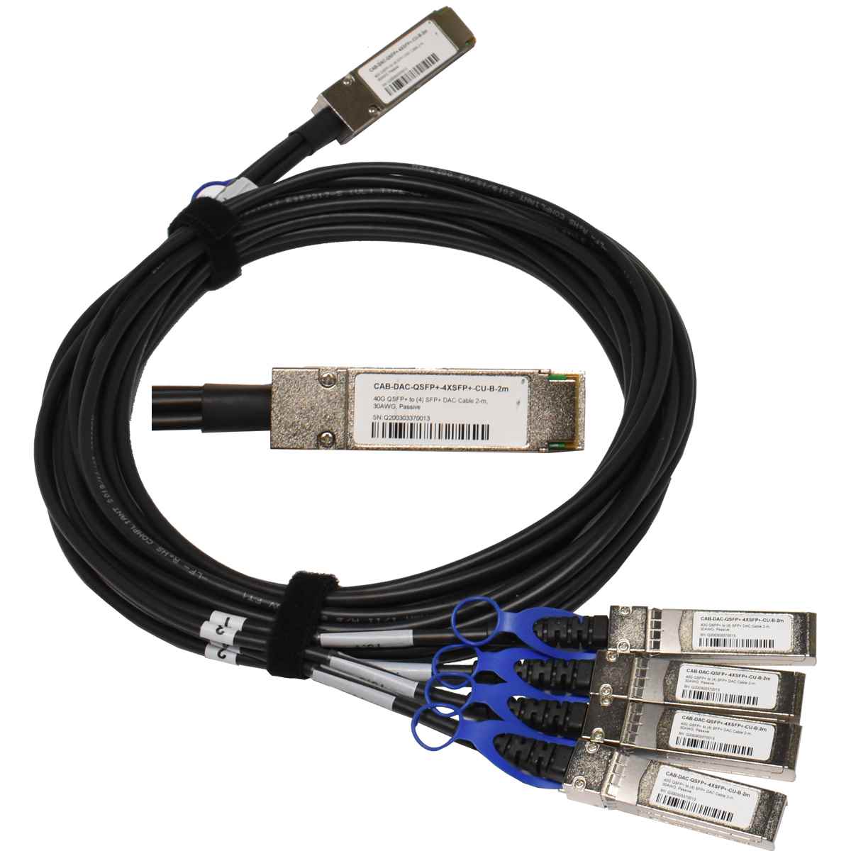 Datenkabel 2m 40G QSFP+ to 4x 10G SFP+ DAC Cable 30AWG passive Breakout PULLTAB 4x HP Mellanox ConnectX-3 546SFP+ 2 Port + 2m 40G QSFP+ to 4x 10G SFP+ DAC Cable
