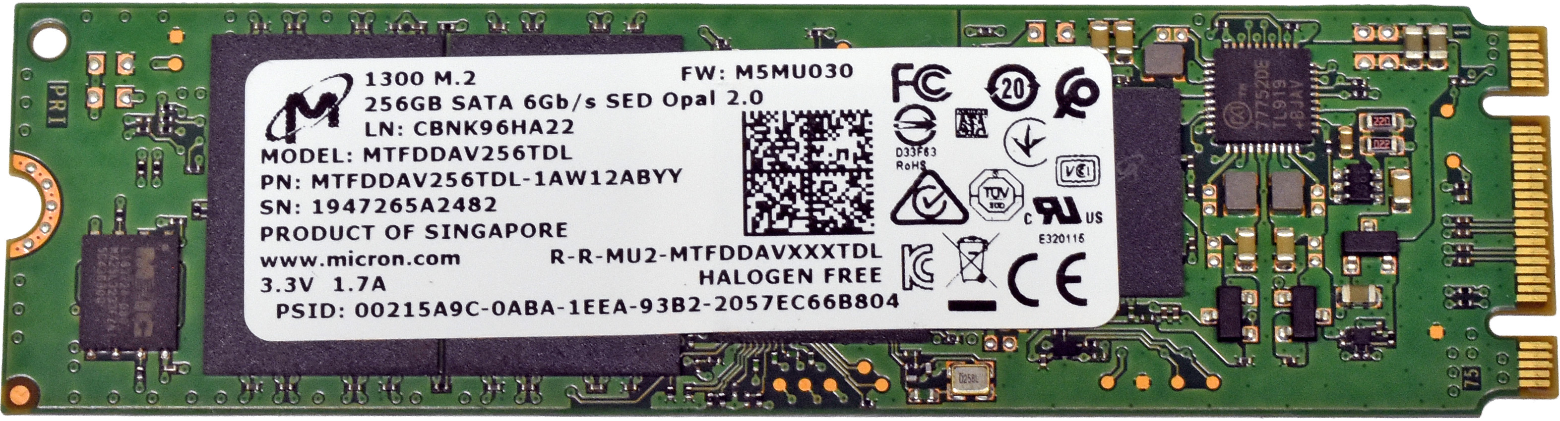 Micron MTFDDAV256TDL Solid State Drive (SSD) 256 GB M.2 2280 SATA Micron MTFDDAV256TDL Solid State Drive (SSD) 256 GB M.2 2280 SATA