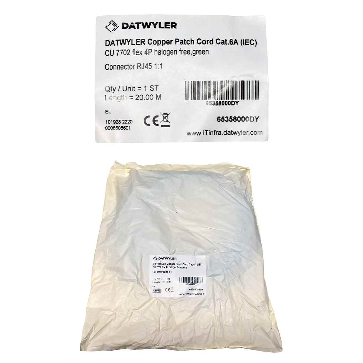 Dätwyler 20m 65358000DY Copper Patch Cord RJ-45 Cat.6A IEC green NEW NEU