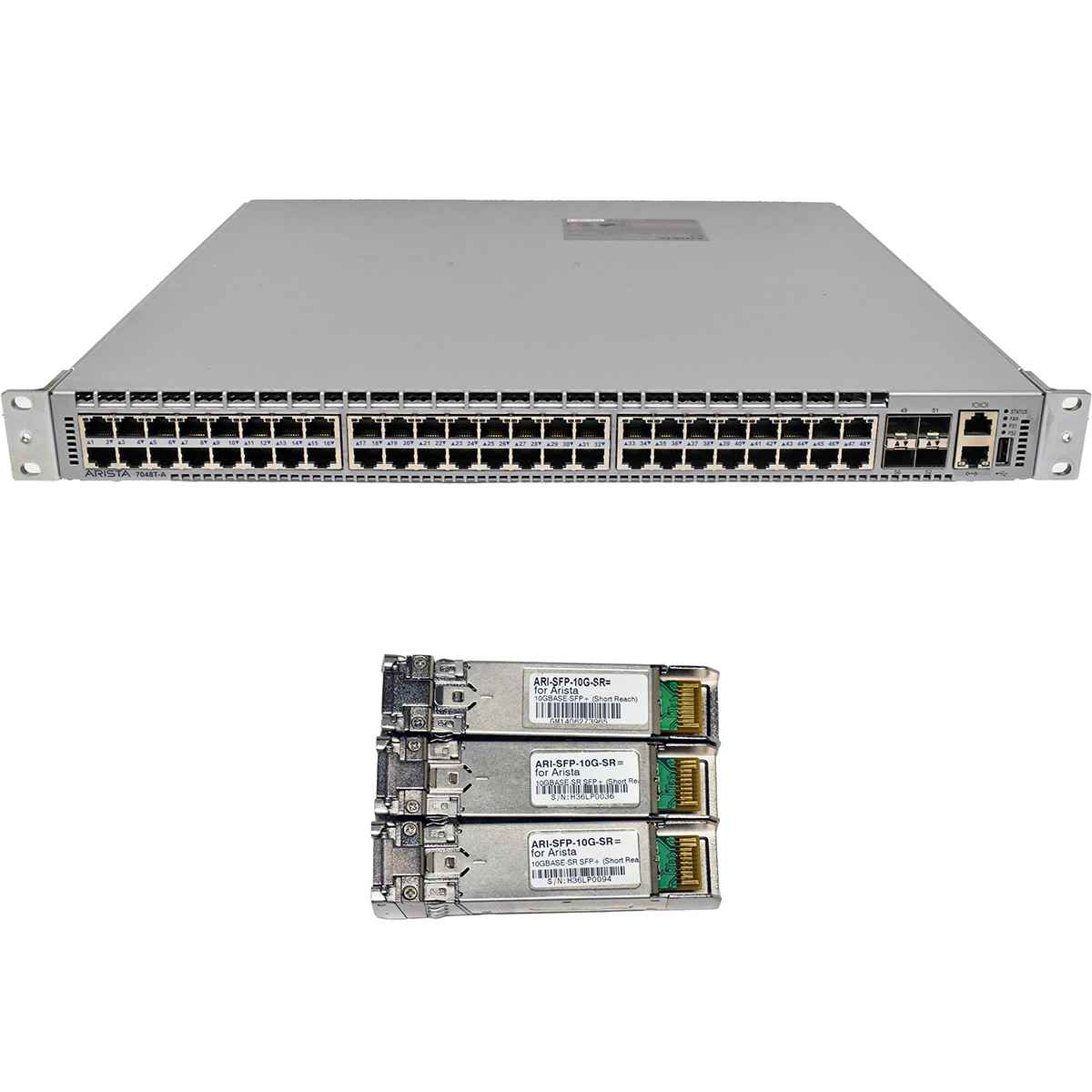 Arista DCS-7048T-A 48-Port RJ-45 GE Switch 4x 10G SFP+ 3 Mini GBICs Arista DCS-7048T-A 48-Port RJ-45 GE Switch 4x 10G SFP+ Rack Ears