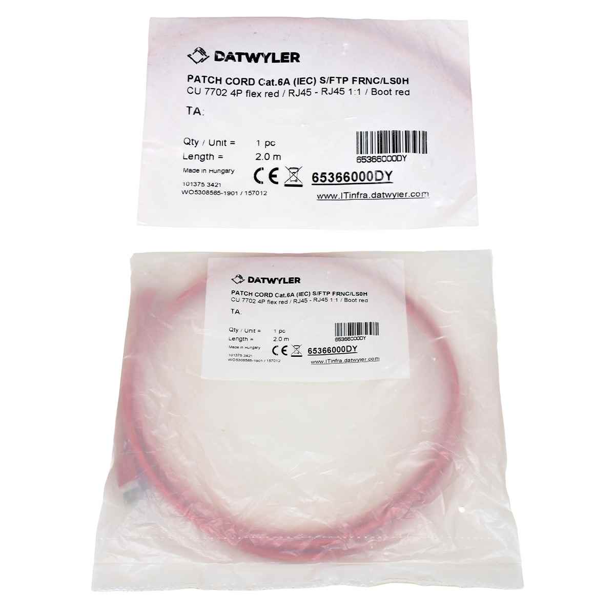 Dätwyler 2m 65366000DY Copper Patch Cord RJ-45 Cat.6A IEC red NEW NEU