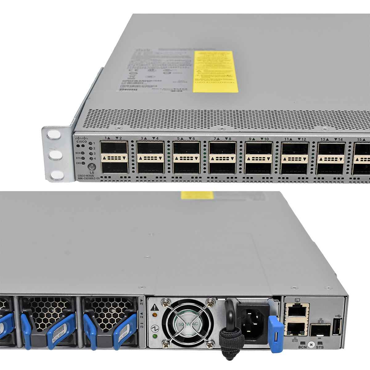 Cisco Nexus N9K-C93180LC-EX 32x 40/50G QSFP+ or 18x 100 QSFP28 GE Switch Rack Ears blue PSUs Cisco Nexus N9K-C93180LC-EX 32x 40/50G QSFP+ or 18x 100 QSFP28 GE Switch Rack Ears blue PSUs